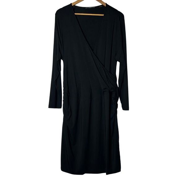 Tart Black Dress Size 1X Long Sleeve Wrap Ruched Midi Plus Stretchy Comfy Knit - Picture 1 of 8